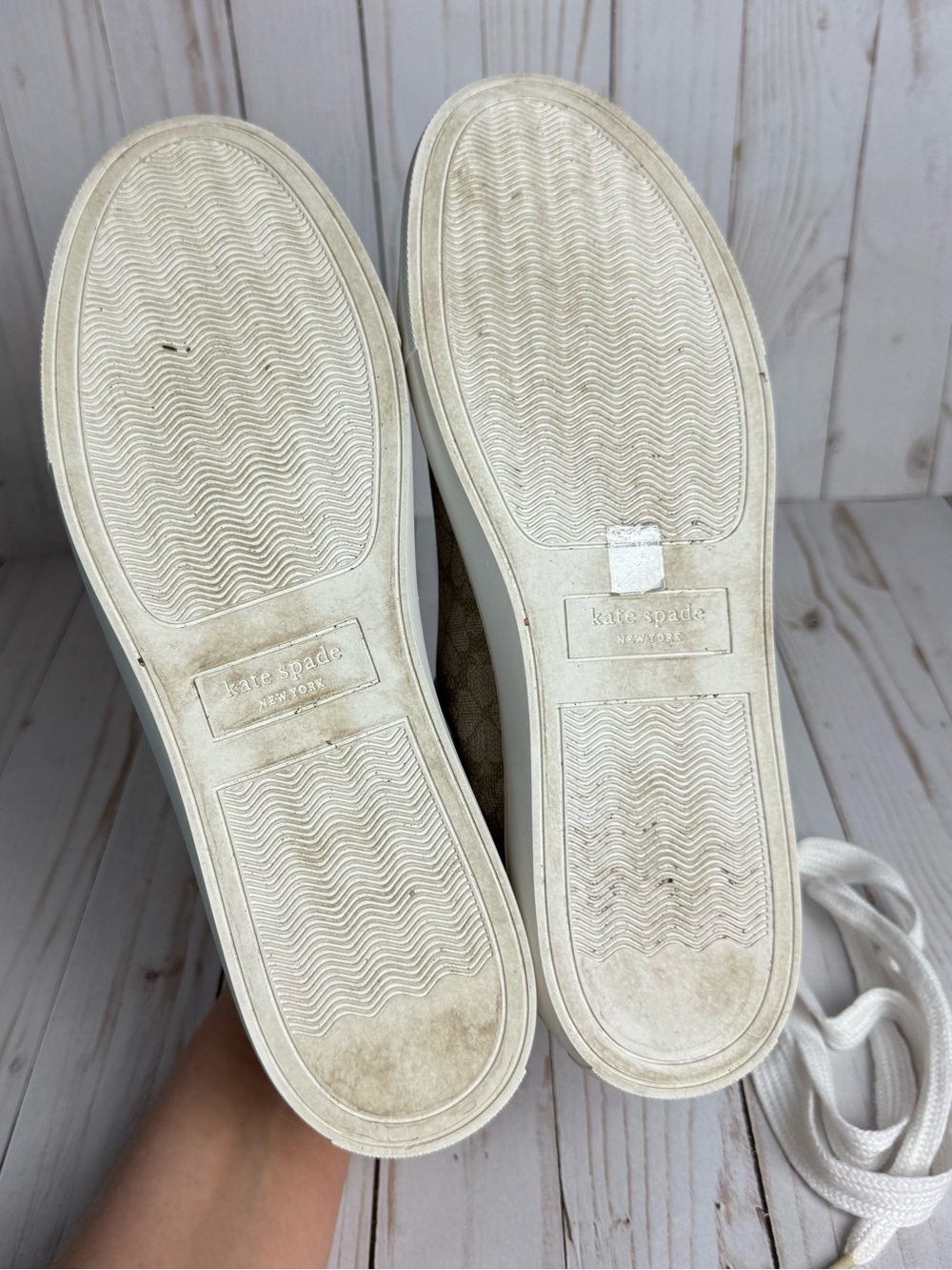 Kate Spade Taupe Erin Spade Flower Logo Sneakers Lace Up Vegan Leather - Picture 10 of 13
